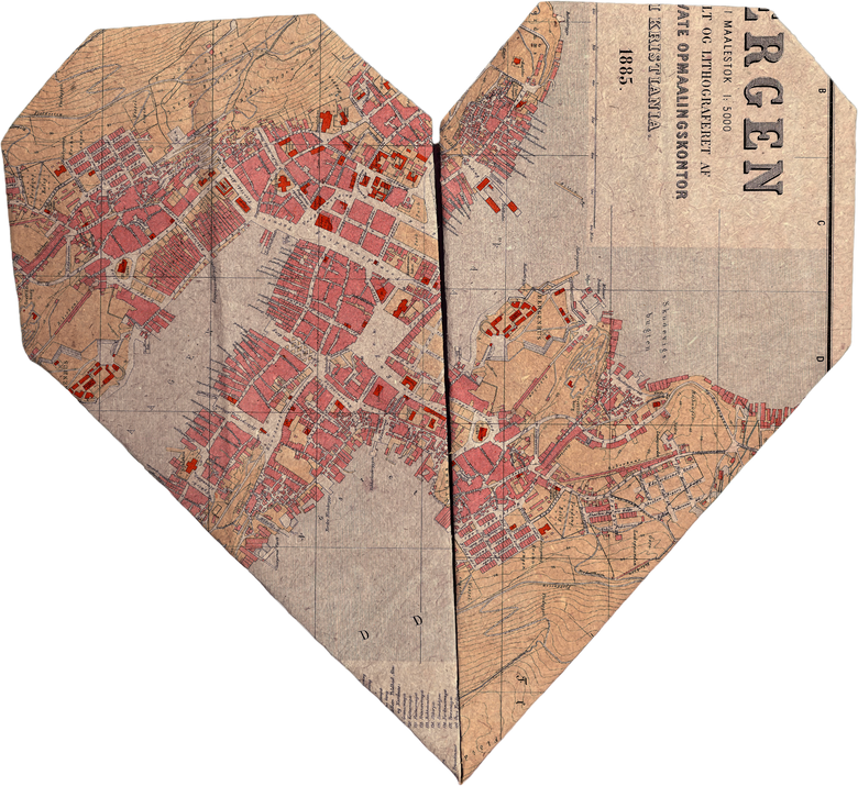 Scanned Weathered Heart-shaped Map Scrap